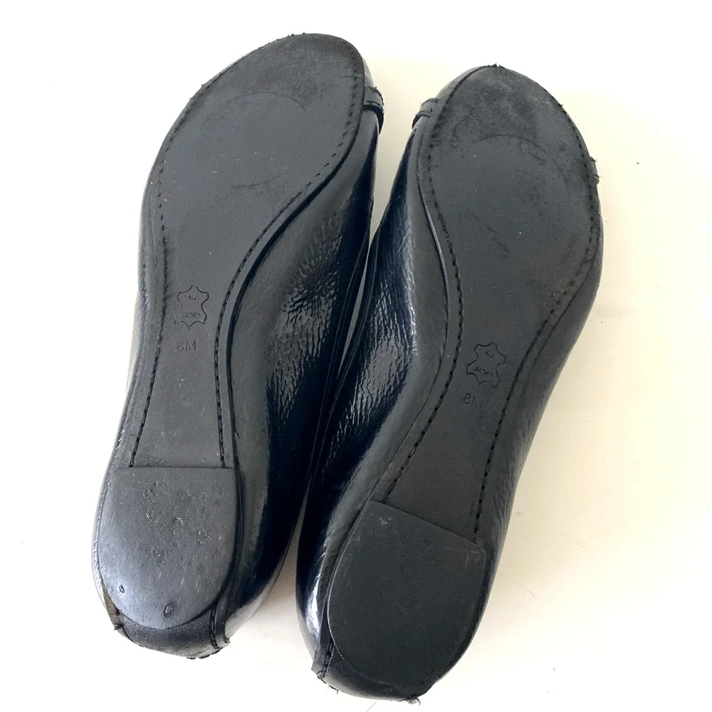 TORY BURCH Aaden Ballet Flat Black Patent Leather Gold Logo Slip On Round Toe 8